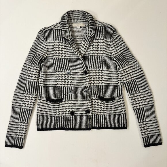 Loft - Wool Blend Patchwork Knit Sweater Jacket in Black & Ivory - Picture 1 of 9